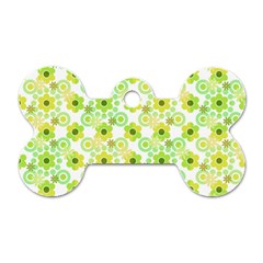 Bitesize Flowers Pearls And Donuts Yellow Green Check White Dog Tag Bone (one Side) by Mazipoodles