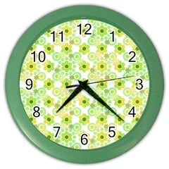 Bitesize Flowers Pearls And Donuts Yellow Green Check White Color Wall Clock by Mazipoodles