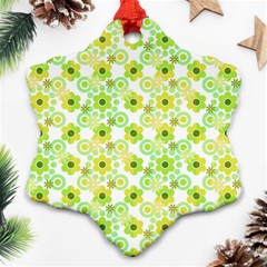 Bitesize Flowers Pearls And Donuts Yellow Green Check White Ornament (snowflake) by Mazipoodles