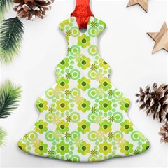 Bitesize Flowers Pearls And Donuts Yellow Green Check White Ornament (christmas Tree)  by Mazipoodles