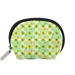 Bitesize Flowers Pearls And Donuts Yellow Green Check White Accessory Pouch (small) by Mazipoodles