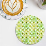 Bitesize Flowers Pearls And Donuts Yellow Green Check White UV Print Round Tile Coaster Front