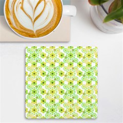 Bitesize Flowers Pearls And Donuts Yellow Green Check White Uv Print Square Tile Coaster  by Mazipoodles