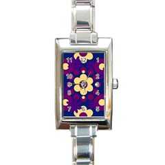 Flowers Pearls And Donuts Purple Burgundy Peach Navy Rectangle Italian Charm Watch by Mazipoodles