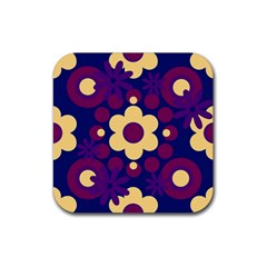 Flowers Pearls And Donuts Purple Burgundy Peach Navy Rubber Coaster (Square)