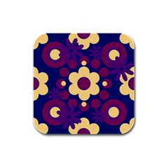 Flowers Pearls And Donuts Purple Burgundy Peach Navy Rubber Square Coaster (4 pack)