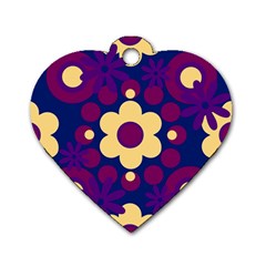 Flowers Pearls And Donuts Purple Burgundy Peach Navy Dog Tag Heart (two Sides) by Mazipoodles