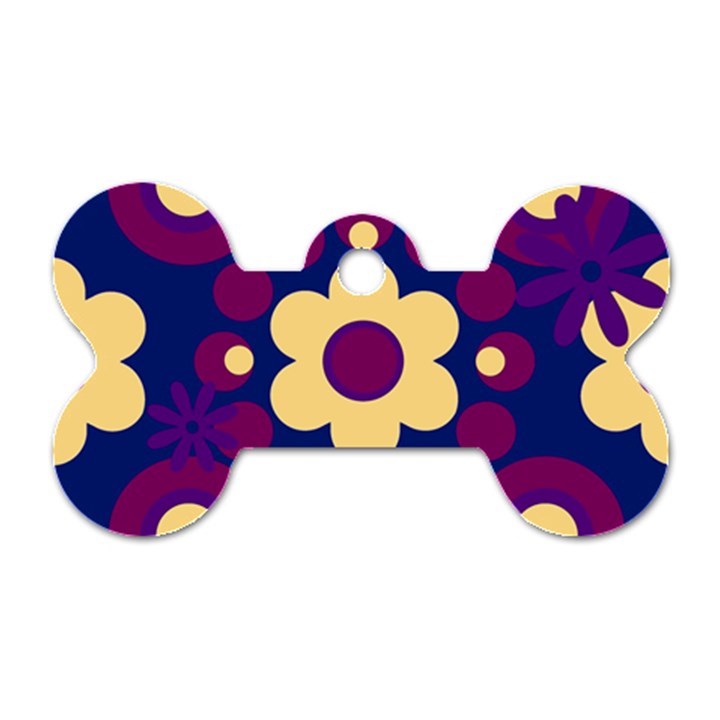 Flowers Pearls And Donuts Purple Burgundy Peach Navy Dog Tag Bone (Two Sides)