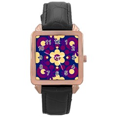 Flowers Pearls And Donuts Purple Burgundy Peach Navy Rose Gold Leather Watch  by Mazipoodles