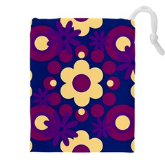 Flowers Pearls And Donuts Purple Burgundy Peach Navy Drawstring Pouch (5xl) by Mazipoodles