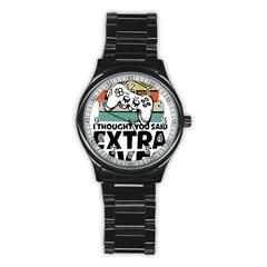 Video Gamer T- Shirt Exercise I Thought You Said Extra Lives - Gamer T- Shirt Stainless Steel Round Watch by maxcute