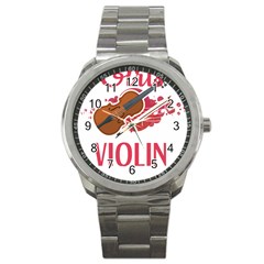 Violin T- Shirt Cool Girls Play Violin T- Shirt Sport Metal Watch by maxcute