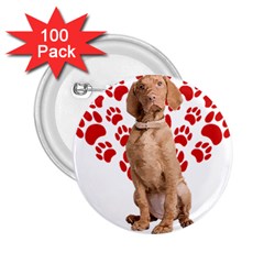 Vizsla Gifts T- Shirt Cool Vizsla Valentine Heart Paw Vizsla Dog Lover Valentine Costume T- Shirt 2 25  Buttons (100 Pack)  by maxcute