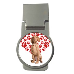 Vizsla Gifts T- Shirt Cool Vizsla Valentine Heart Paw Vizsla Dog Lover Valentine Costume T- Shirt Money Clips (round)  by maxcute