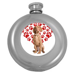 Vizsla Gifts T- Shirt Cool Vizsla Valentine Heart Paw Vizsla Dog Lover Valentine Costume T- Shirt Round Hip Flask (5 Oz) by maxcute