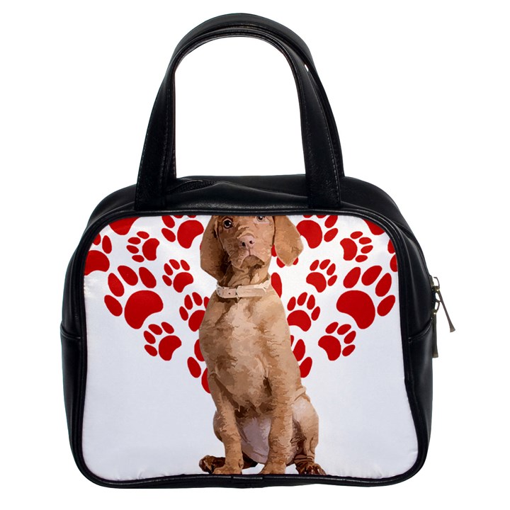 Vizsla Gifts T- Shirt Cool Vizsla Valentine Heart Paw Vizsla Dog Lover Valentine Costume T- Shirt Classic Handbag (Two Sides)