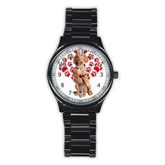 Vizsla Gifts T- Shirt Cool Vizsla Valentine Heart Paw Vizsla Dog Lover Valentine Costume T- Shirt Stainless Steel Round Watch by maxcute