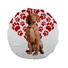 Vizsla Gifts T- Shirt Cool Vizsla Valentine Heart Paw Vizsla Dog Lover Valentine Costume T- Shirt Standard 15  Premium Flano Round Cushions by maxcute