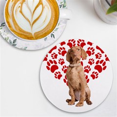 Vizsla Gifts T- Shirt Cool Vizsla Valentine Heart Paw Vizsla Dog Lover Valentine Costume T- Shirt Uv Print Round Tile Coaster by maxcute