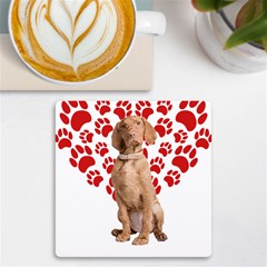 Vizsla Gifts T- Shirt Cool Vizsla Valentine Heart Paw Vizsla Dog Lover Valentine Costume T- Shirt Uv Print Square Tile Coaster  by maxcute