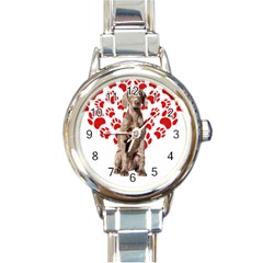 Weimaraner Gifts T- Shirt Cool Weimaraner Valentine Heart Paw Weimaraner Dog Lover Valentine Costume Round Italian Charm Watch by maxcute