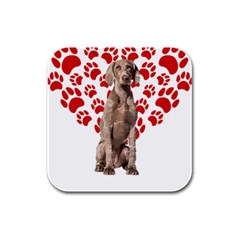 Weimaraner Gifts T- Shirt Cool Weimaraner Valentine Heart Paw Weimaraner Dog Lover Valentine Costume Rubber Square Coaster (4 Pack) by maxcute