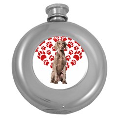 Weimaraner Gifts T- Shirt Cool Weimaraner Valentine Heart Paw Weimaraner Dog Lover Valentine Costume Round Hip Flask (5 Oz) by maxcute