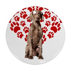 Weimaraner Gifts T- Shirt Cool Weimaraner Valentine Heart Paw Weimaraner Dog Lover Valentine Costume Round Ornament (two Sides) by maxcute