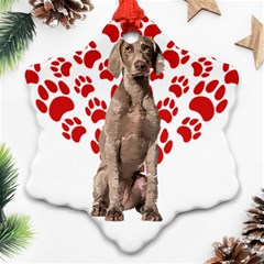 Weimaraner Gifts T- Shirt Cool Weimaraner Valentine Heart Paw Weimaraner Dog Lover Valentine Costume Snowflake Ornament (two Sides) by maxcute