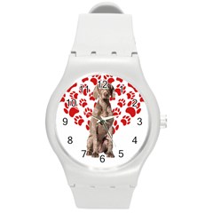 Weimaraner Gifts T- Shirt Cool Weimaraner Valentine Heart Paw Weimaraner Dog Lover Valentine Costume Round Plastic Sport Watch (m) by maxcute