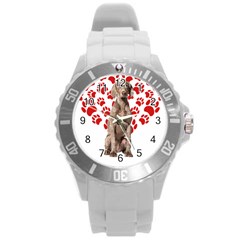 Weimaraner Gifts T- Shirt Cool Weimaraner Valentine Heart Paw Weimaraner Dog Lover Valentine Costume Round Plastic Sport Watch (l) by maxcute