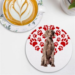 Weimaraner Gifts T- Shirt Cool Weimaraner Valentine Heart Paw Weimaraner Dog Lover Valentine Costume Uv Print Round Tile Coaster by maxcute