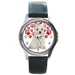 West Highland White Terrier Gift T- Shirt Cute West Highland White Terrier Valentine Heart Paw West Round Metal Watch Front