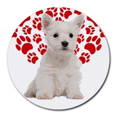 West Highland White Terrier Gift T- Shirt Cute West Highland White Terrier Valentine Heart Paw West Round Mousepad by maxcute