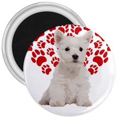 West Highland White Terrier Gift T- Shirt Cute West Highland White Terrier Valentine Heart Paw West 3  Magnets by maxcute