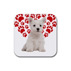 West Highland White Terrier Gift T- Shirt Cute West Highland White Terrier Valentine Heart Paw West Rubber Coaster (square) by maxcute