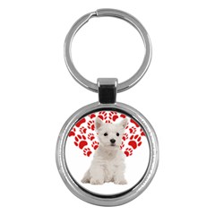 West Highland White Terrier Gift T- Shirt Cute West Highland White Terrier Valentine Heart Paw West Key Chain (round) by maxcute