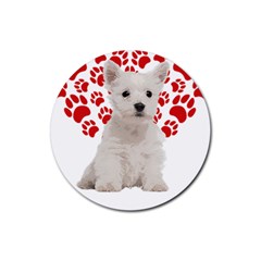 West Highland White Terrier Gift T- Shirt Cute West Highland White Terrier Valentine Heart Paw West Rubber Coaster (round) by maxcute