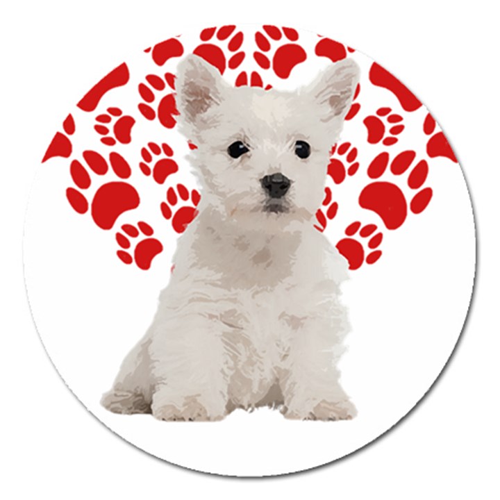 West Highland White Terrier Gift T- Shirt Cute West Highland White Terrier Valentine Heart Paw West Magnet 5  (Round)