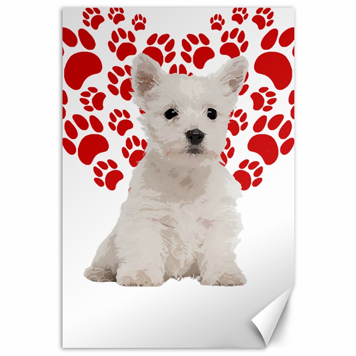 West Highland White Terrier Gift T- Shirt Cute West Highland White Terrier Valentine Heart Paw West Canvas 12  x 18 