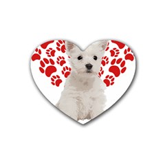 West Highland White Terrier Gift T- Shirt Cute West Highland White Terrier Valentine Heart Paw West Rubber Heart Coaster (4 Pack) by maxcute