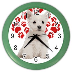 West Highland White Terrier Gift T- Shirt Cute West Highland White Terrier Valentine Heart Paw West Color Wall Clock by maxcute