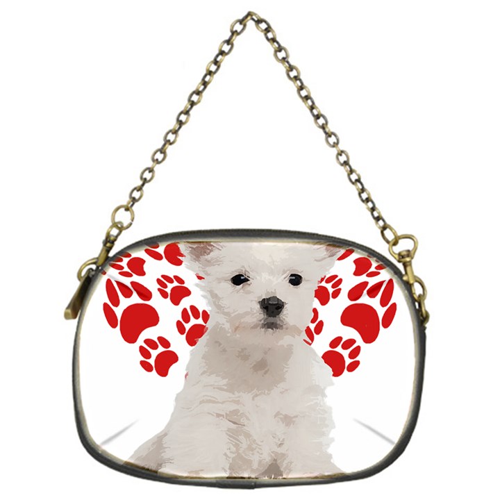 West Highland White Terrier Gift T- Shirt Cute West Highland White Terrier Valentine Heart Paw West Chain Purse (One Side)