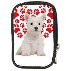 West Highland White Terrier Gift T- Shirt Cute West Highland White Terrier Valentine Heart Paw West Compact Camera Leather Case by maxcute