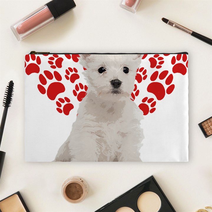 West Highland White Terrier Gift T- Shirt Cute West Highland White Terrier Valentine Heart Paw West Cosmetic Bag (Large)