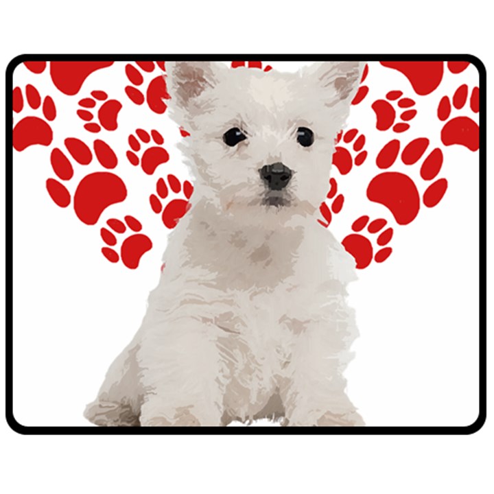 West Highland White Terrier Gift T- Shirt Cute West Highland White Terrier Valentine Heart Paw West One Side Fleece Blanket (Medium)