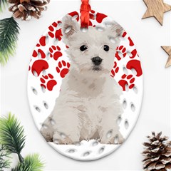 West Highland White Terrier Gift T- Shirt Cute West Highland White Terrier Valentine Heart Paw West Ornament (oval Filigree) by maxcute