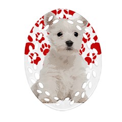 West Highland White Terrier Gift T- Shirt Cute West Highland White Terrier Valentine Heart Paw West Oval Filigree Ornament (two Sides) by maxcute