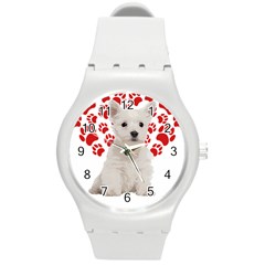 West Highland White Terrier Gift T- Shirt Cute West Highland White Terrier Valentine Heart Paw West Round Plastic Sport Watch (m) by maxcute