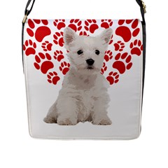 West Highland White Terrier Gift T- Shirt Cute West Highland White Terrier Valentine Heart Paw West Flap Closure Messenger Bag (l) by maxcute